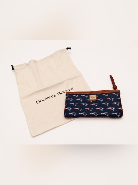 Dooney & Bourke Handbags - Dooney & Bourke Navy New England Patriots Wristlet Clutch with Brown Trim